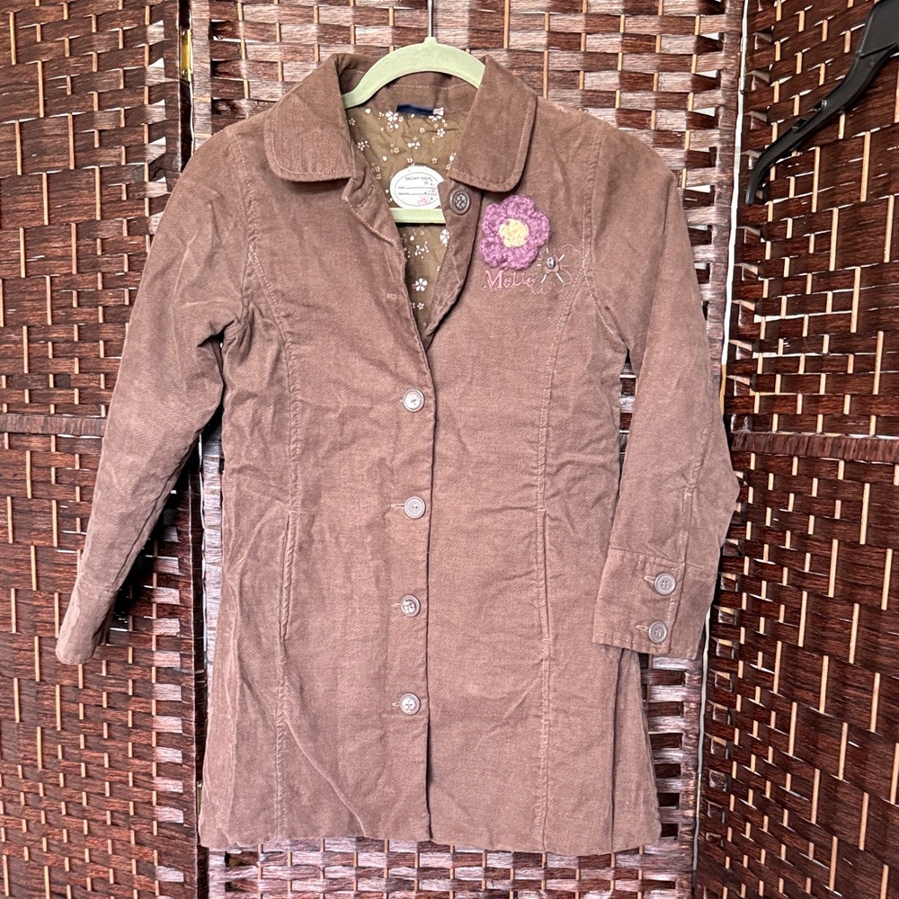 Girls 10 Embroidered Brown brushed corduroy Fall Jacket  Coat Sergent Major